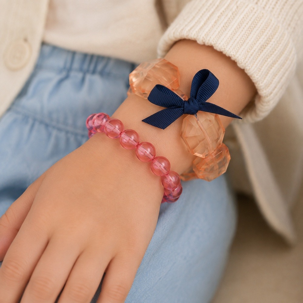 Crewcuts Girls Pink Peach Statement Necklace and Bracelet Set CJ248 NWT